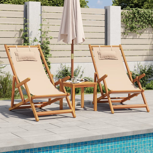 Strandstroelen 2 st inklapbaar stof en massief hout beige is nu te koop bij PeponiXL, paradijselijk wonen!