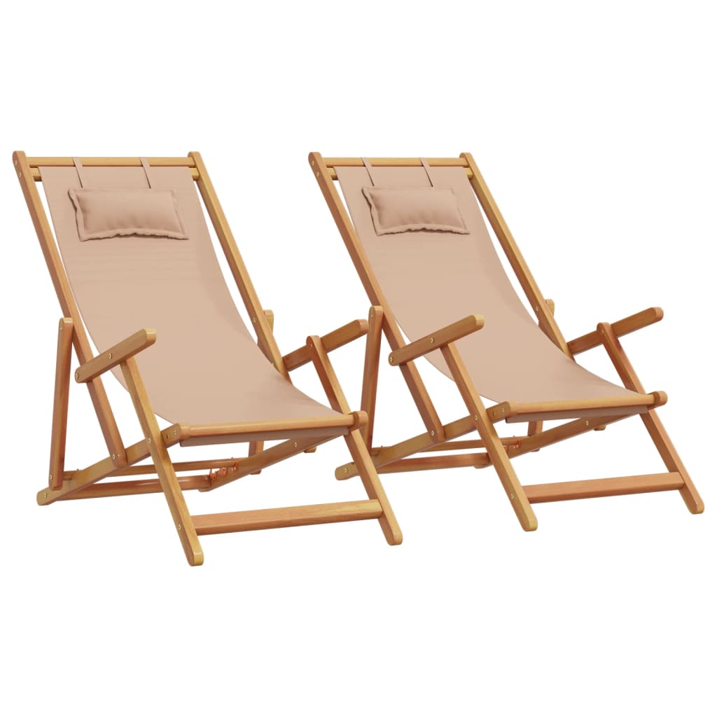 Strandstroelen 2 st inklapbaar stof en massief hout taupe is nu te koop bij PeponiXL, paradijselijk wonen!