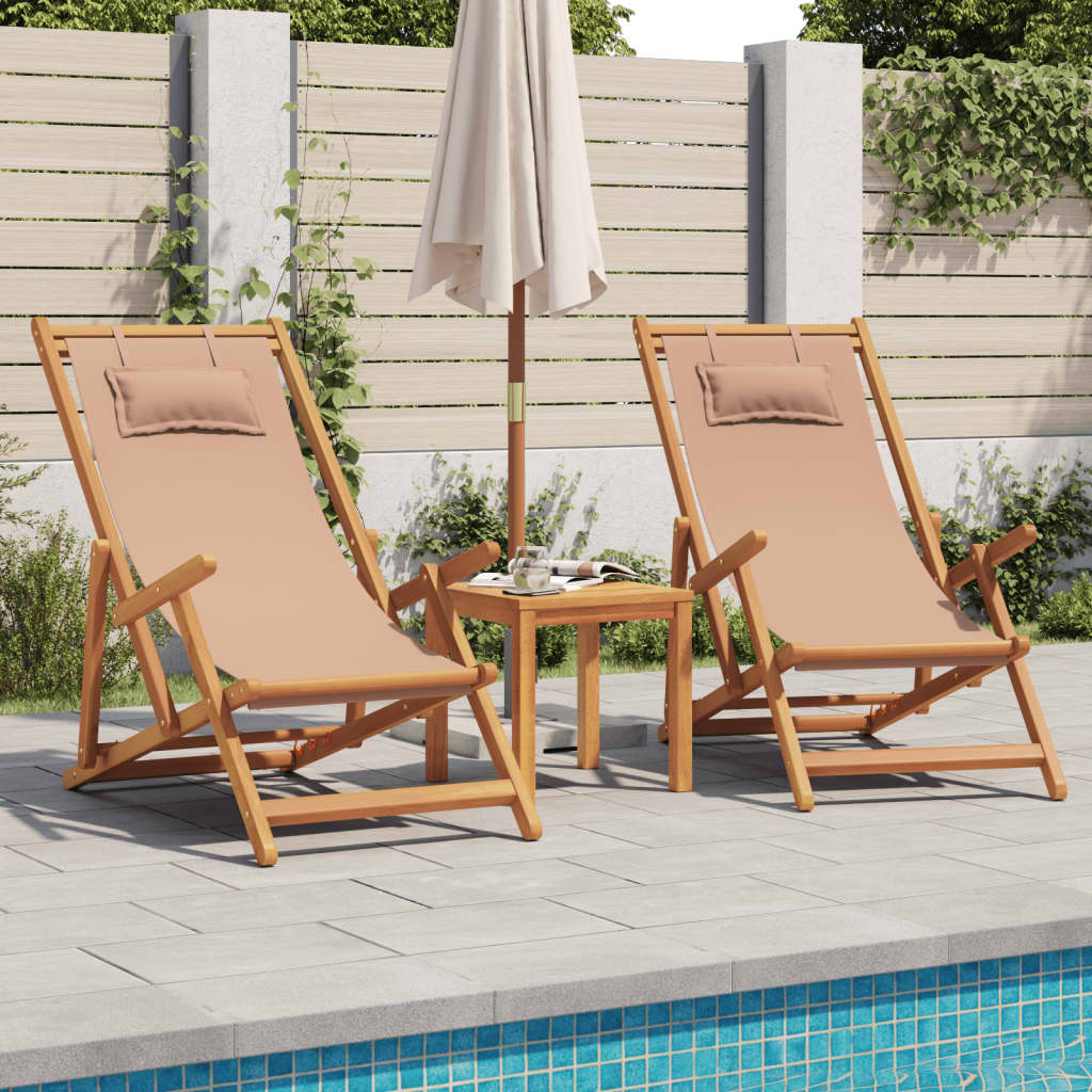 Strandstroelen 2 st inklapbaar stof en massief hout taupe is nu te koop bij PeponiXL, paradijselijk wonen!