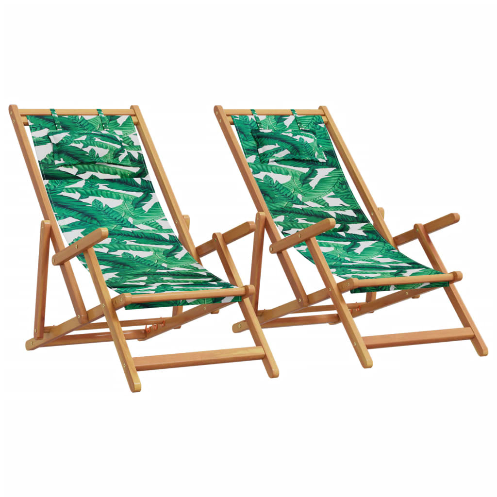 Strandstroelen 2 st inklapbaar stof en massief hout bladpatroon is nu te koop bij PeponiXL, paradijselijk wonen!