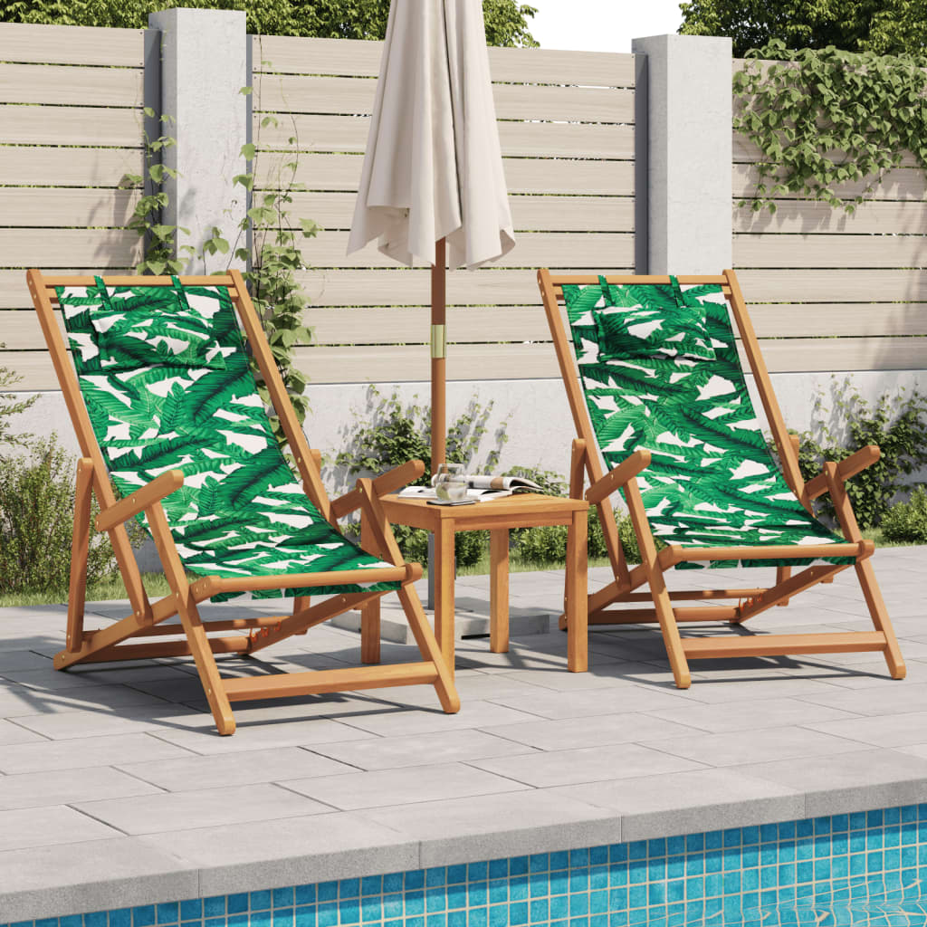 Strandstroelen 2 st inklapbaar stof en massief hout bladpatroon is nu te koop bij PeponiXL, paradijselijk wonen!