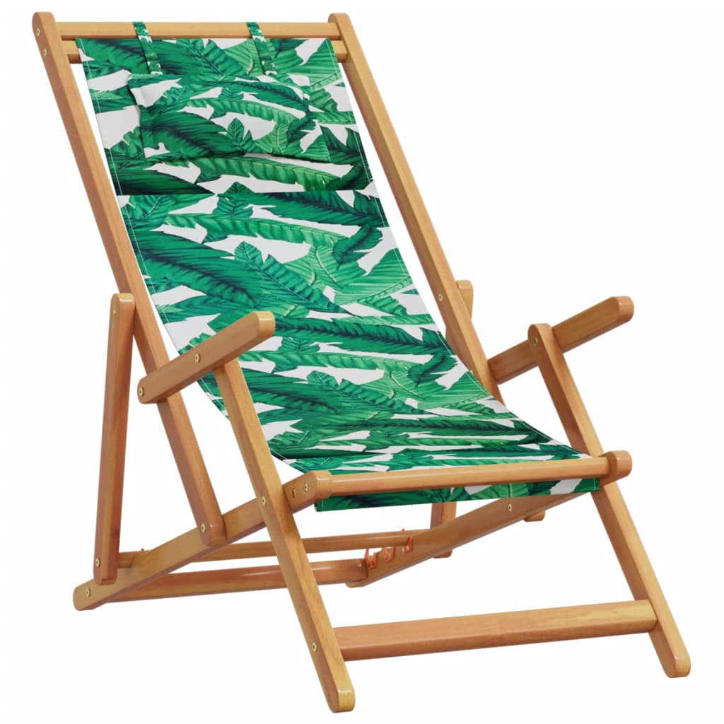 Strandstroelen 2 st inklapbaar stof en massief hout bladpatroon is nu te koop bij PeponiXL, paradijselijk wonen!