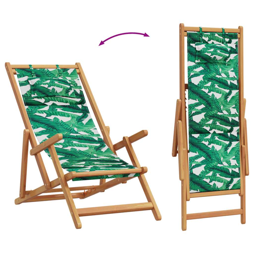 Strandstroelen 2 st inklapbaar stof en massief hout bladpatroon is nu te koop bij PeponiXL, paradijselijk wonen!