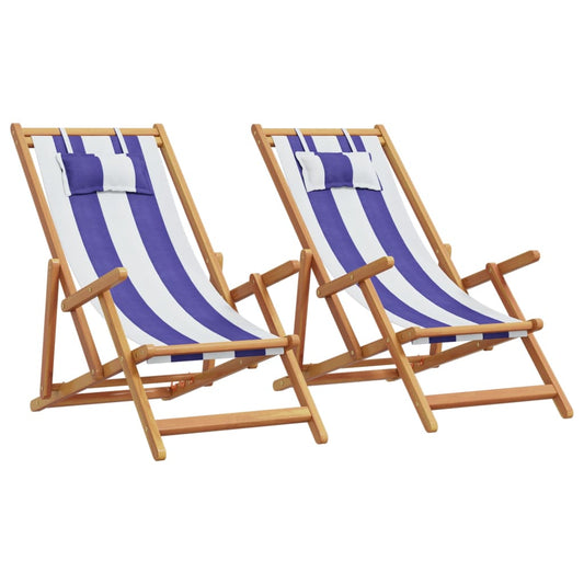 Strandstroelen 2st inklapbaar stof en massief hout blauw en wit is nu te koop bij PeponiXL, paradijselijk wonen!