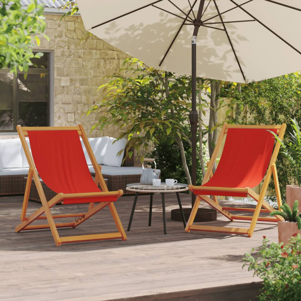 Strandstoelen 2 st inklapbaar stof rood is nu te koop bij PeponiXL, paradijselijk wonen!