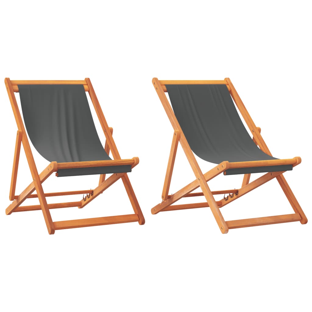 Strandstoelen 2 st inklapbaar stof grijs is nu te koop bij PeponiXL, paradijselijk wonen!
