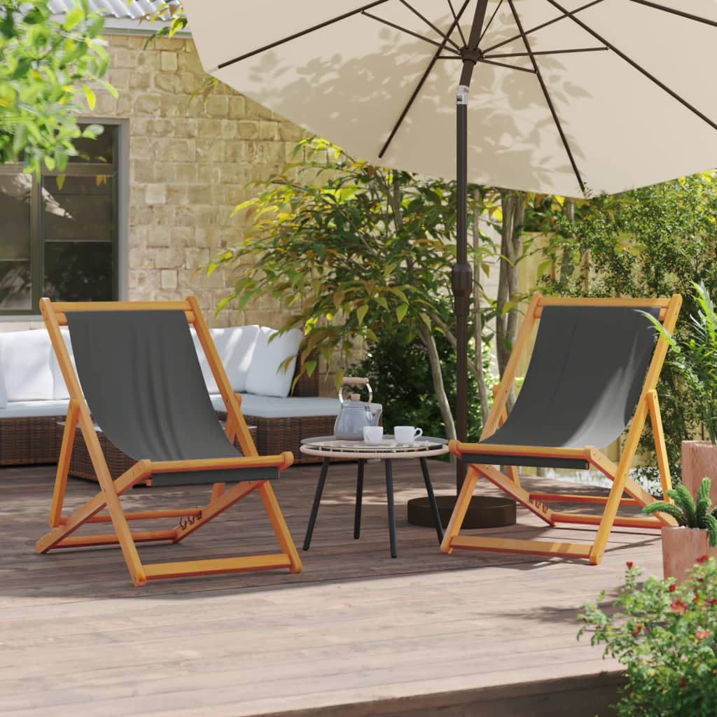 Strandstoelen 2 st inklapbaar stof grijs is nu te koop bij PeponiXL, paradijselijk wonen!