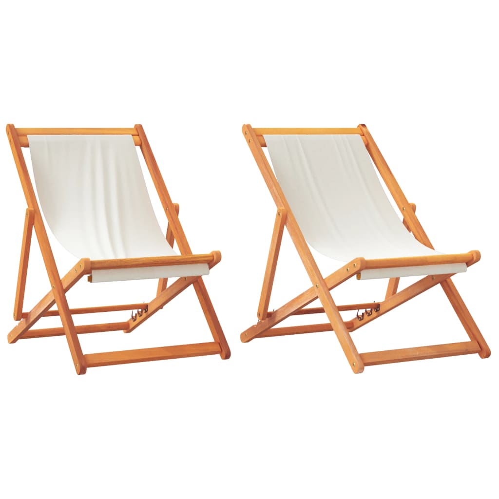 Strandstoelen 2 st inklapbaar stof crèmewit is nu te koop bij PeponiXL, paradijselijk wonen!