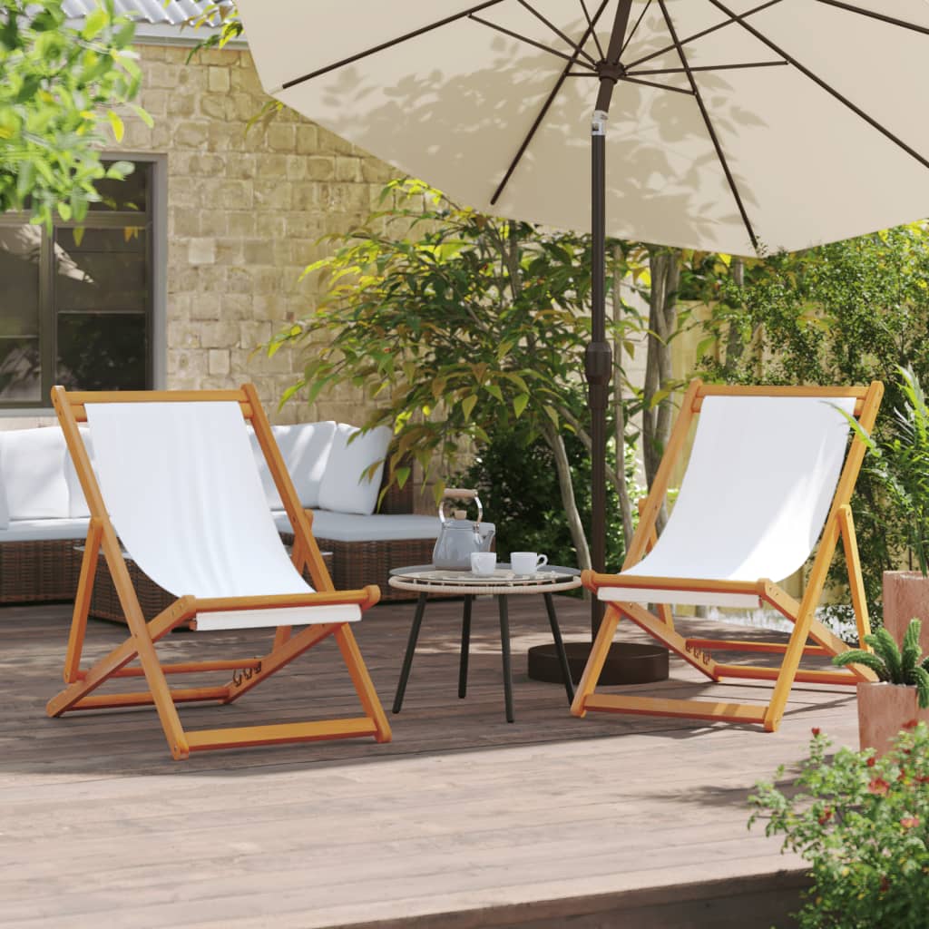 Strandstoelen 2 st inklapbaar stof crèmewit is nu te koop bij PeponiXL, paradijselijk wonen!