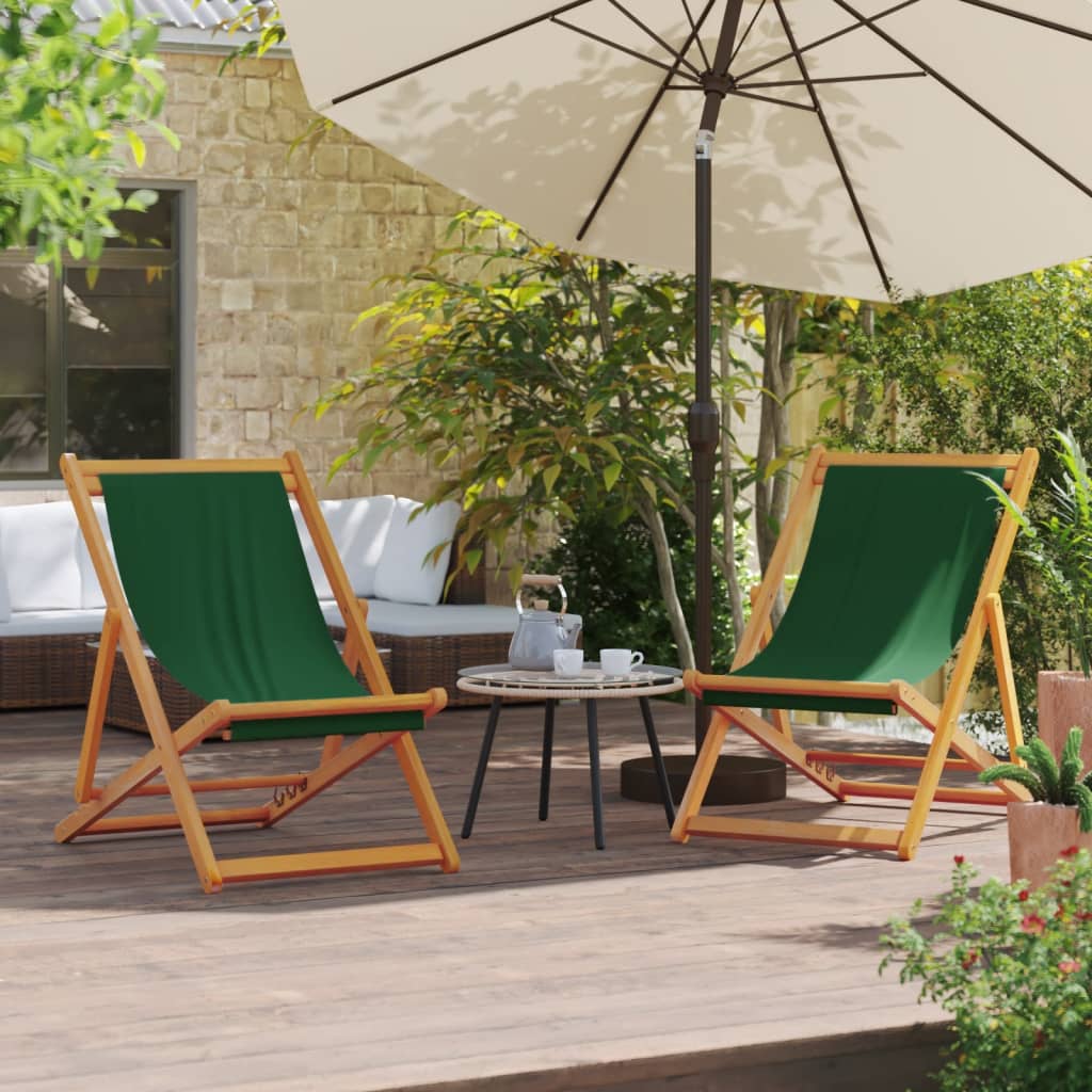 Strandstoelen 2 st inklapbaar stof groen is nu te koop bij PeponiXL, paradijselijk wonen!
