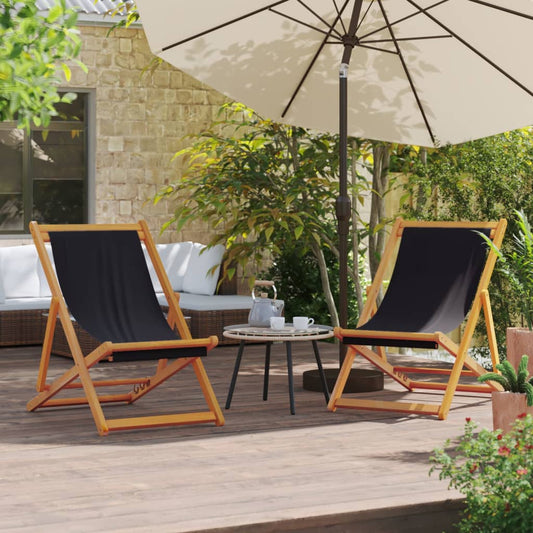 Strandstoelen 2 st inklapbaar stof zwart is nu te koop bij PeponiXL, paradijselijk wonen!
