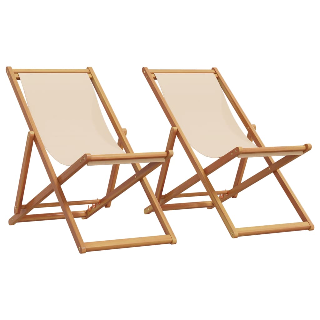Strandstroelen 2 st inklapbaar stof en massief hout beige is nu te koop bij PeponiXL, paradijselijk wonen!