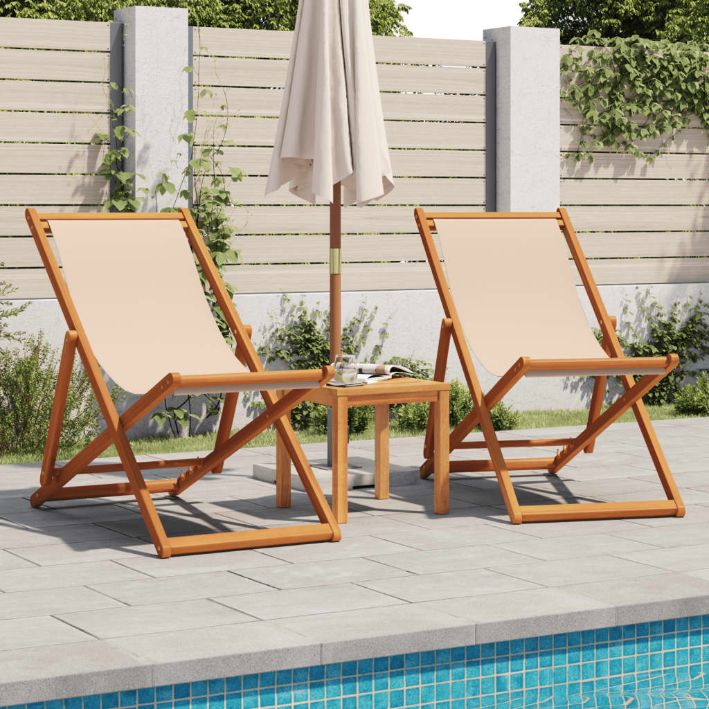 Strandstroelen 2 st inklapbaar stof en massief hout beige is nu te koop bij PeponiXL, paradijselijk wonen!