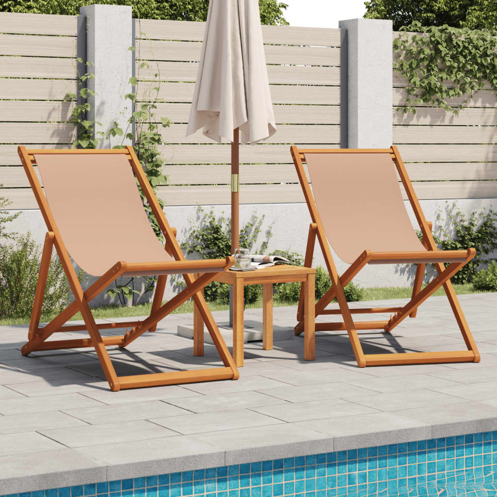 Strandstroelen 2 st inklapbaar stof en massief hout taupe is nu te koop bij PeponiXL, paradijselijk wonen!