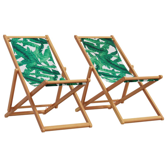 Strandstroelen 2 st inklapbaar stof en massief hout bladpatroon is nu te koop bij PeponiXL, paradijselijk wonen!