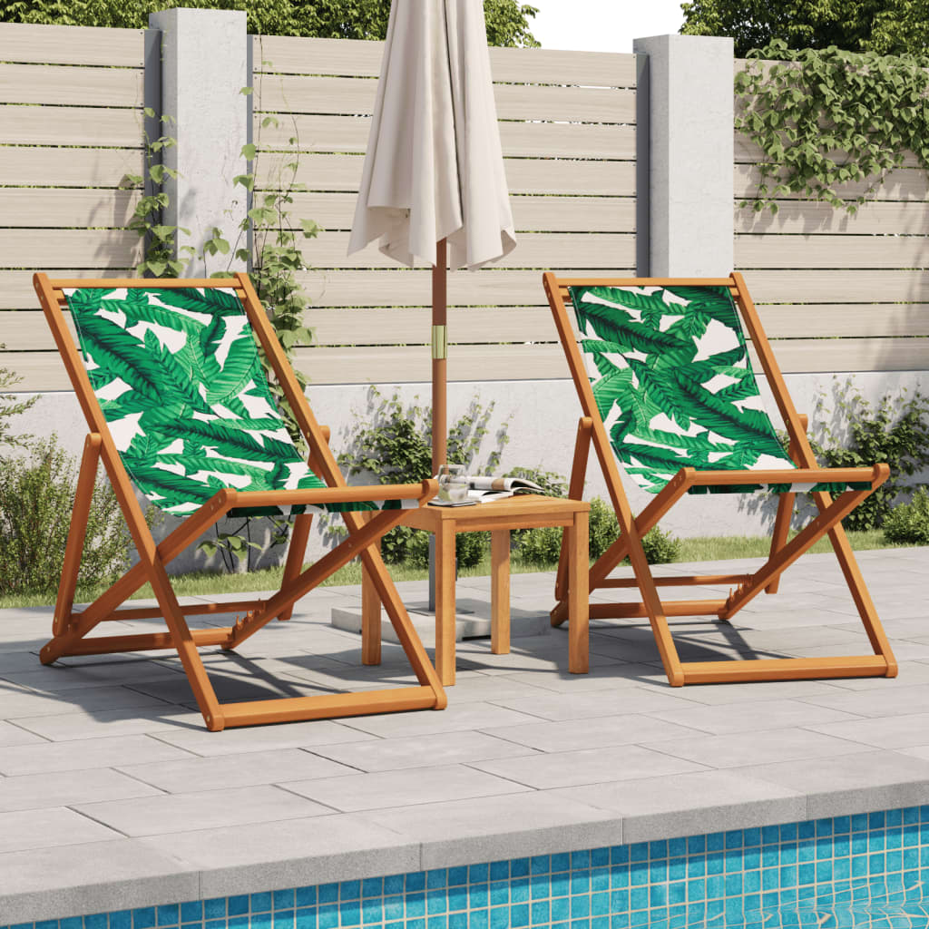 Strandstroelen 2 st inklapbaar stof en massief hout bladpatroon is nu te koop bij PeponiXL, paradijselijk wonen!