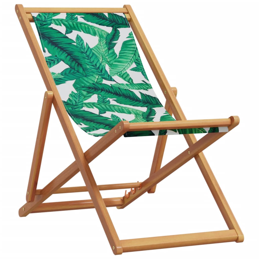 Strandstroelen 2 st inklapbaar stof en massief hout bladpatroon is nu te koop bij PeponiXL, paradijselijk wonen!