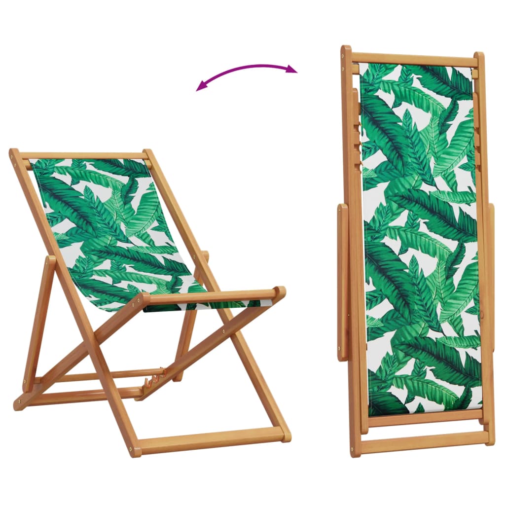 Strandstroelen 2 st inklapbaar stof en massief hout bladpatroon is nu te koop bij PeponiXL, paradijselijk wonen!