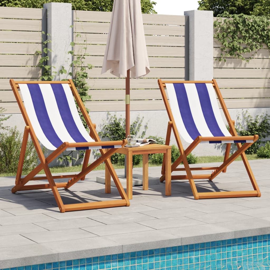 Strandstroelen 2st inklapbaar stof en massief hout blauw en wit is nu te koop bij PeponiXL, paradijselijk wonen!