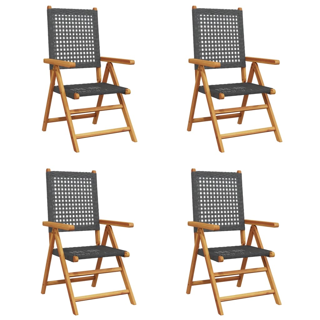 Tuinstoelen 4 st verstelbaar poly rattan en massief hout zwart is nu te koop bij PeponiXL, paradijselijk wonen!