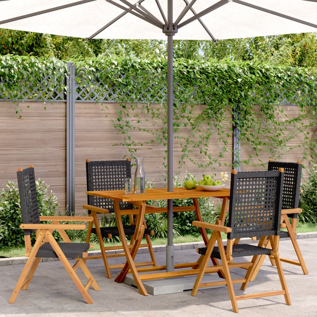 Tuinstoelen 4 st verstelbaar poly rattan en massief hout zwart is nu te koop bij PeponiXL, paradijselijk wonen!