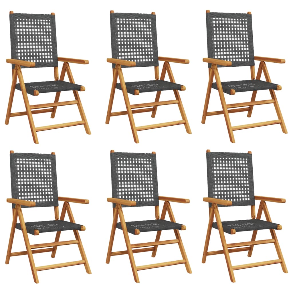 Tuinstoelen 6 st verstelbaar poly rattan en massief hout zwart is nu te koop bij PeponiXL, paradijselijk wonen!