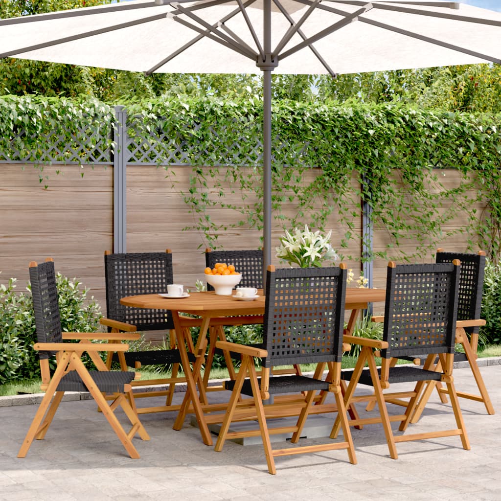 Tuinstoelen 6 st verstelbaar poly rattan en massief hout zwart is nu te koop bij PeponiXL, paradijselijk wonen!