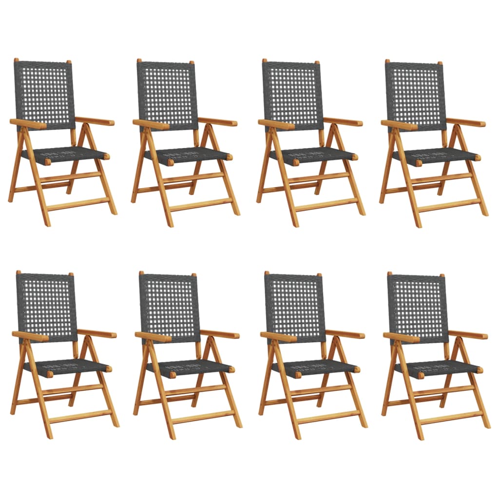 Tuinstoelen 8 st verstelbaar poly rattan en massief hout zwart is nu te koop bij PeponiXL, paradijselijk wonen!