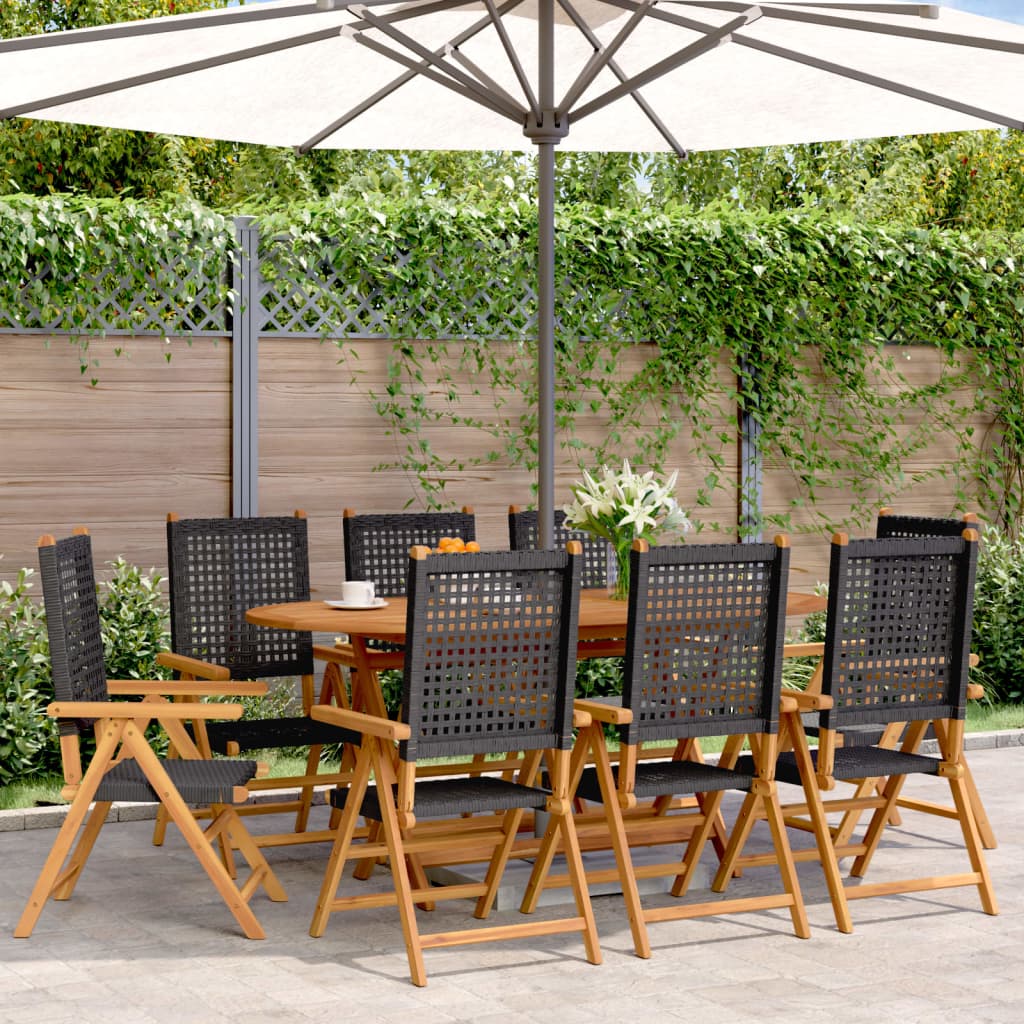 Tuinstoelen 8 st verstelbaar poly rattan en massief hout zwart is nu te koop bij PeponiXL, paradijselijk wonen!