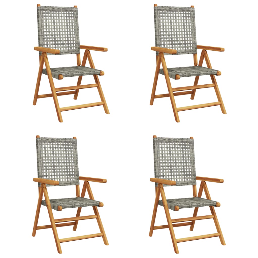 Tuinstoelen 4 st verstelbaar poly rattan en massief hout grijs is nu te koop bij PeponiXL, paradijselijk wonen!