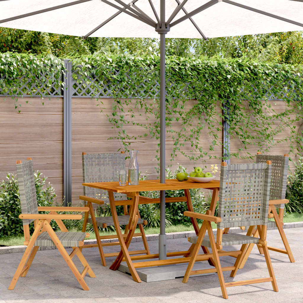 Tuinstoelen 4 st verstelbaar poly rattan en massief hout grijs is nu te koop bij PeponiXL, paradijselijk wonen!