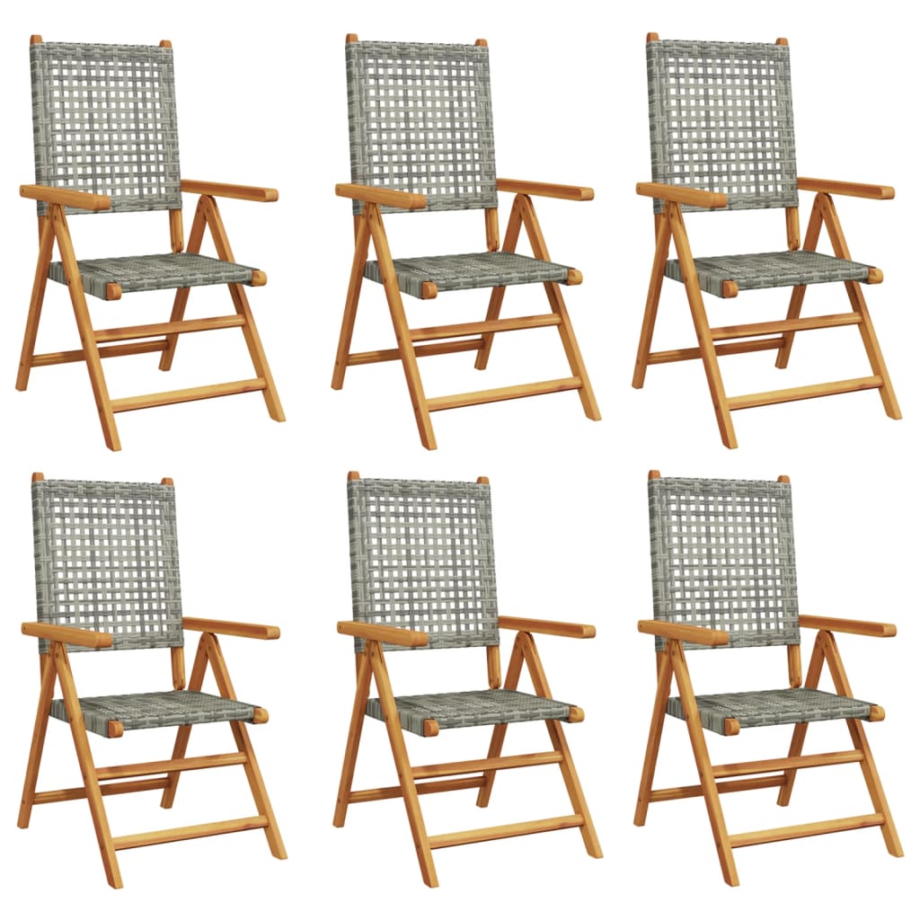 Tuinstoelen 6 st verstelbaar poly rattan en massief hout grijs is nu te koop bij PeponiXL, paradijselijk wonen!