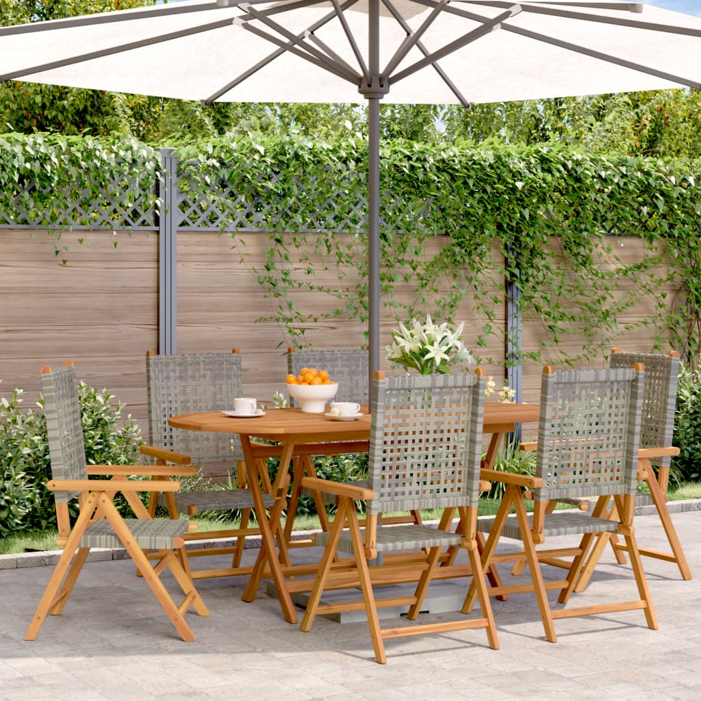 Tuinstoelen 6 st verstelbaar poly rattan en massief hout grijs is nu te koop bij PeponiXL, paradijselijk wonen!