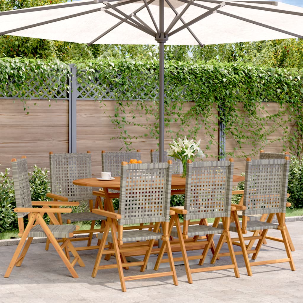 Tuinstoelen 8 st verstelbaar poly rattan en massief hout grijs is nu te koop bij PeponiXL, paradijselijk wonen!