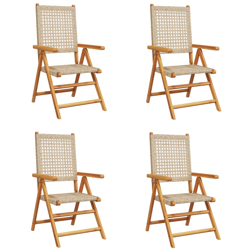 Tuinstoelen 4 st verstelbaar poly rattan en massief hout beige is nu te koop bij PeponiXL, paradijselijk wonen!