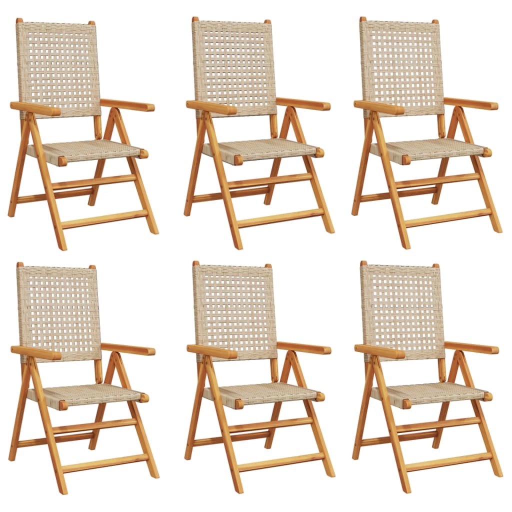 Tuinstoelen 6 st poly rattan en massief hout beige is nu te koop bij PeponiXL, paradijselijk wonen!