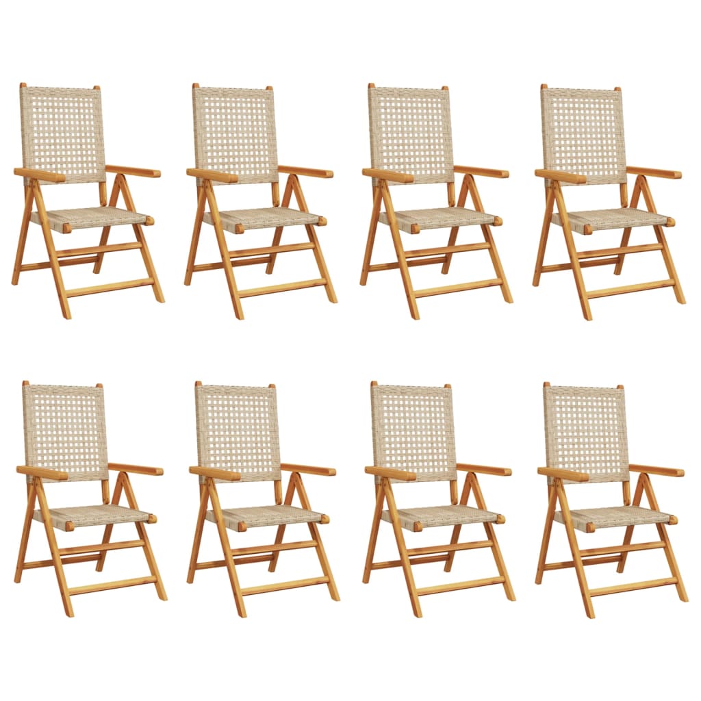 Tuinstoelen 8 st poly rattan en massief hout beige is nu te koop bij PeponiXL, paradijselijk wonen!