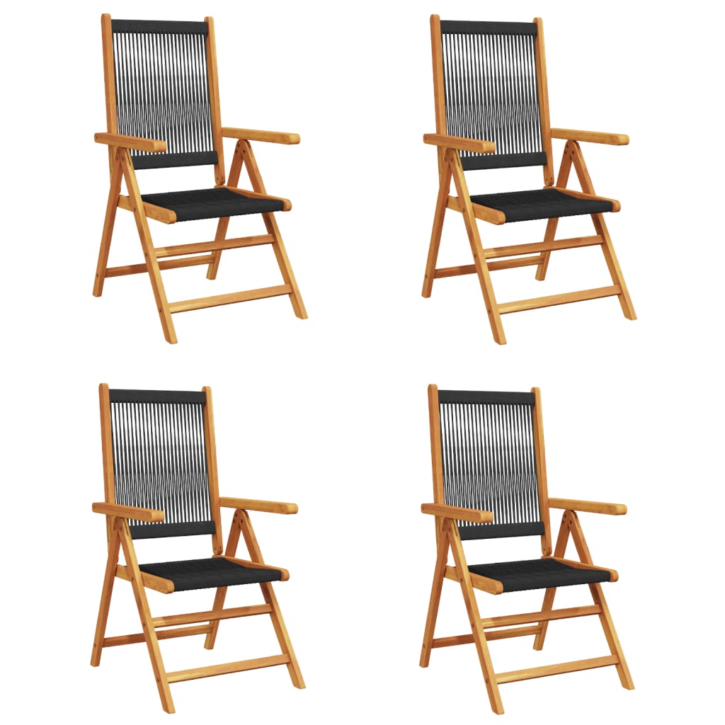 Tuinstoelen 4 st verstelbaar massief acaciahout zwart is nu te koop bij PeponiXL, paradijselijk wonen!