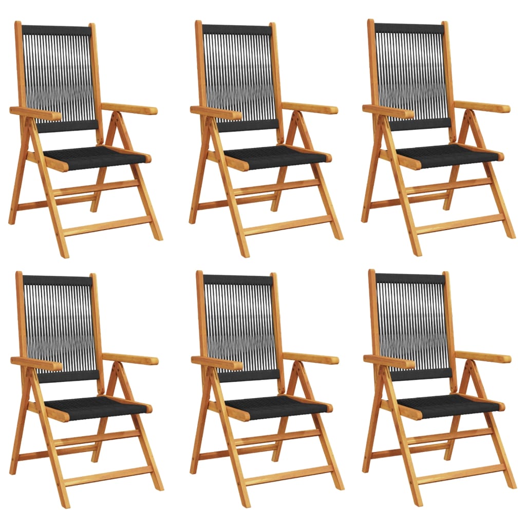 Tuinstoelen 6 st verstelbaar massief acaciahout zwart is nu te koop bij PeponiXL, paradijselijk wonen!