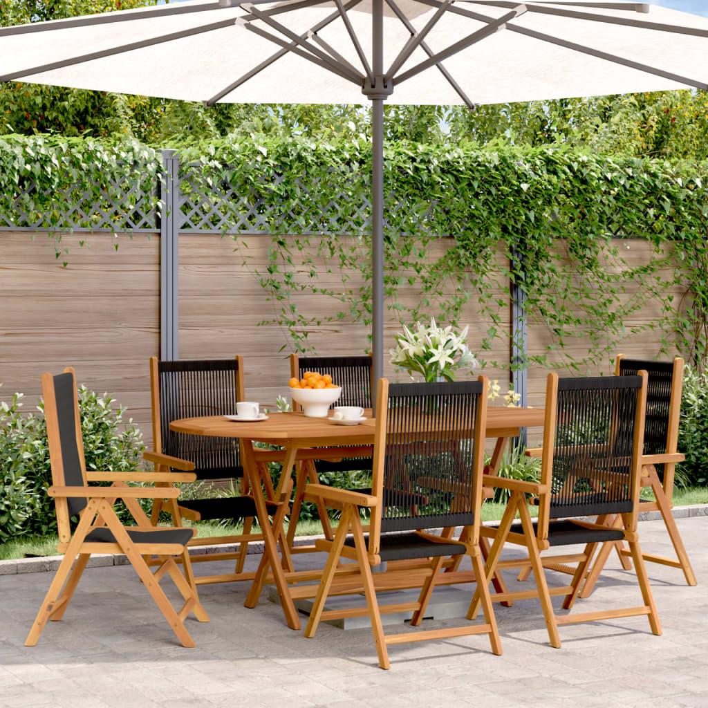 Tuinstoelen 6 st verstelbaar massief acaciahout zwart is nu te koop bij PeponiXL, paradijselijk wonen!