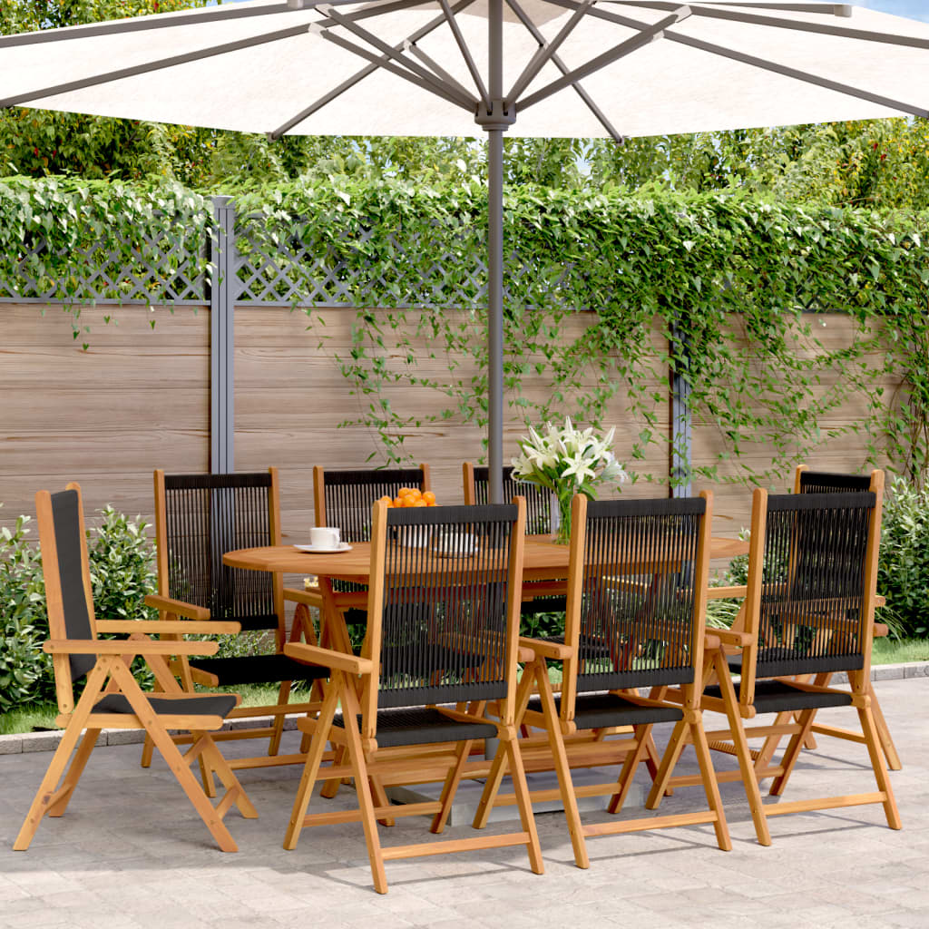 Tuinstoelen 8 st verstelbaar massief acaciahout zwart is nu te koop bij PeponiXL, paradijselijk wonen!