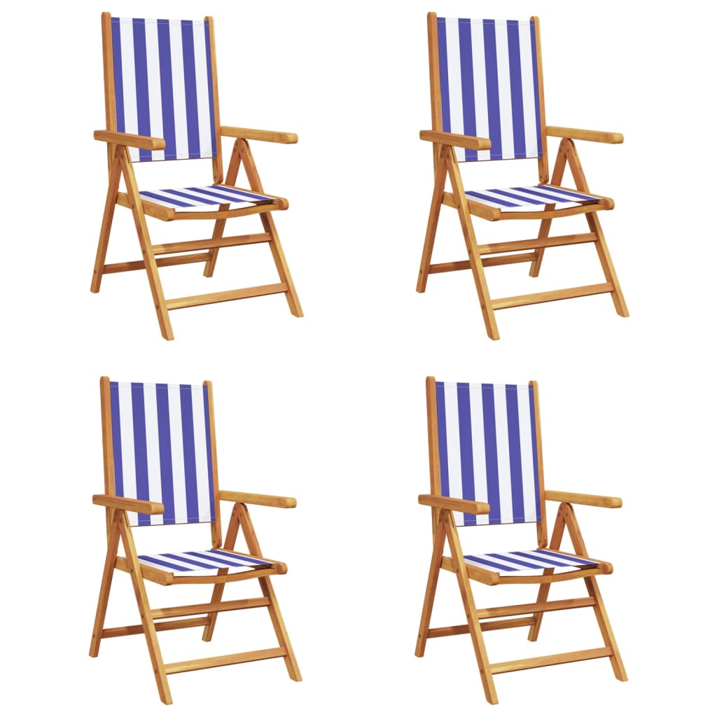 Tuinstoelen 4 st verstelbaar massief hout en stof blauw en wit is nu te koop bij PeponiXL, paradijselijk wonen!