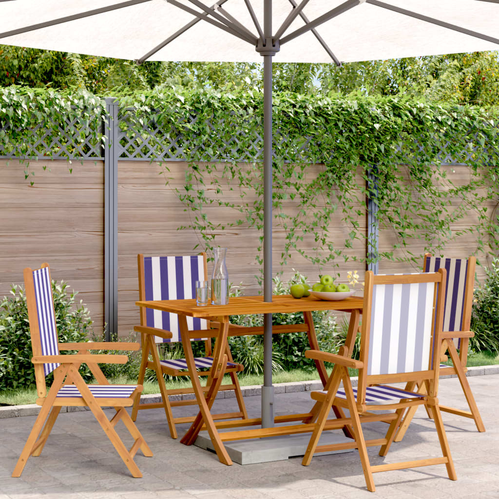 Tuinstoelen 4 st verstelbaar massief hout en stof blauw en wit is nu te koop bij PeponiXL, paradijselijk wonen!