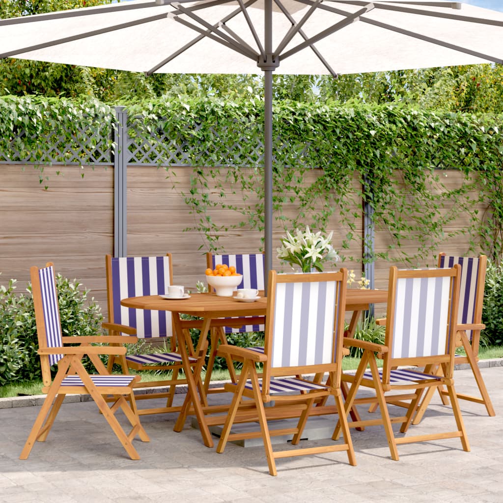 Tuinstoelen 6 st verstelbaar massief hout en stof blauw en wit is nu te koop bij PeponiXL, paradijselijk wonen!