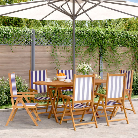 Tuinstoelen 6 st verstelbaar massief hout en stof blauw en wit is nu te koop bij PeponiXL, paradijselijk wonen!