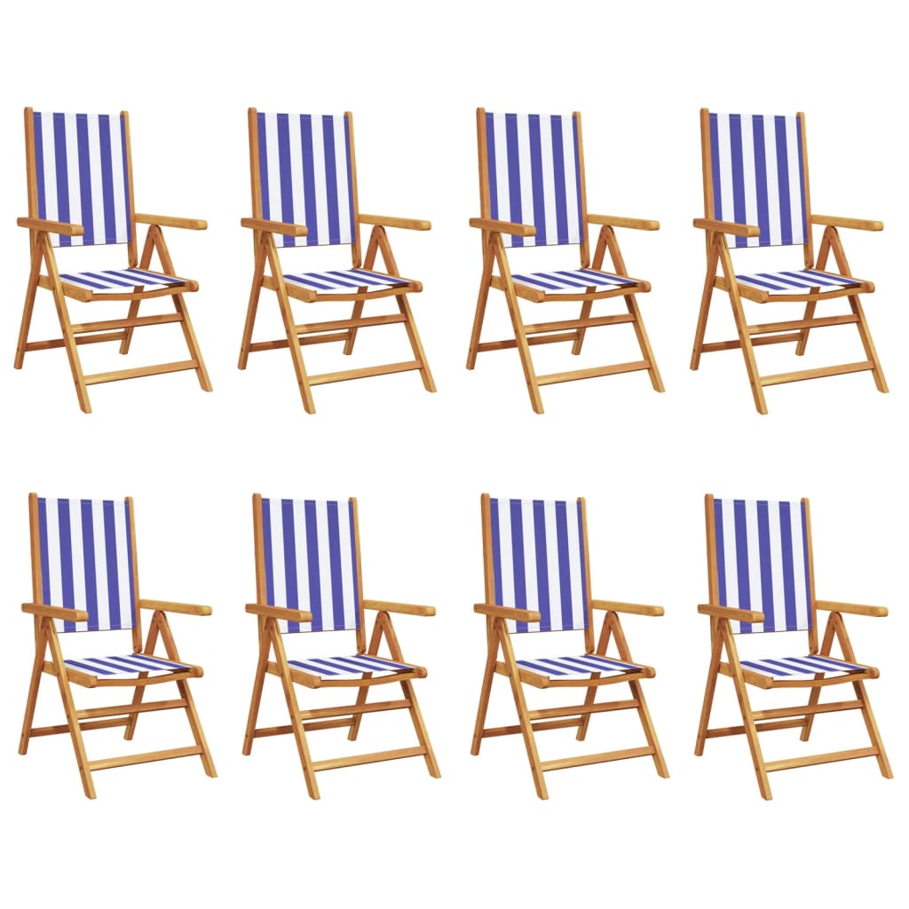Tuinstoelen 8 st verstelbaar massief hout en stof blauw en wit is nu te koop bij PeponiXL, paradijselijk wonen!