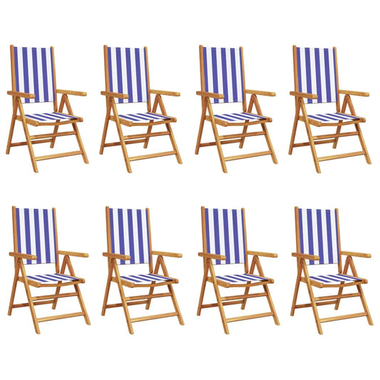 Tuinstoelen 8 st verstelbaar massief hout en stof blauw en wit is nu te koop bij PeponiXL, paradijselijk wonen!