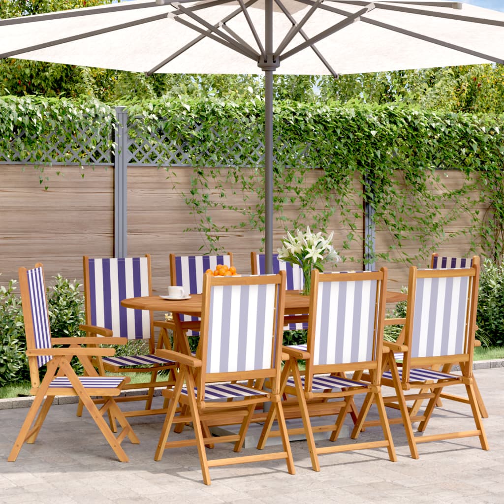 Tuinstoelen 8 st verstelbaar massief hout en stof blauw en wit is nu te koop bij PeponiXL, paradijselijk wonen!