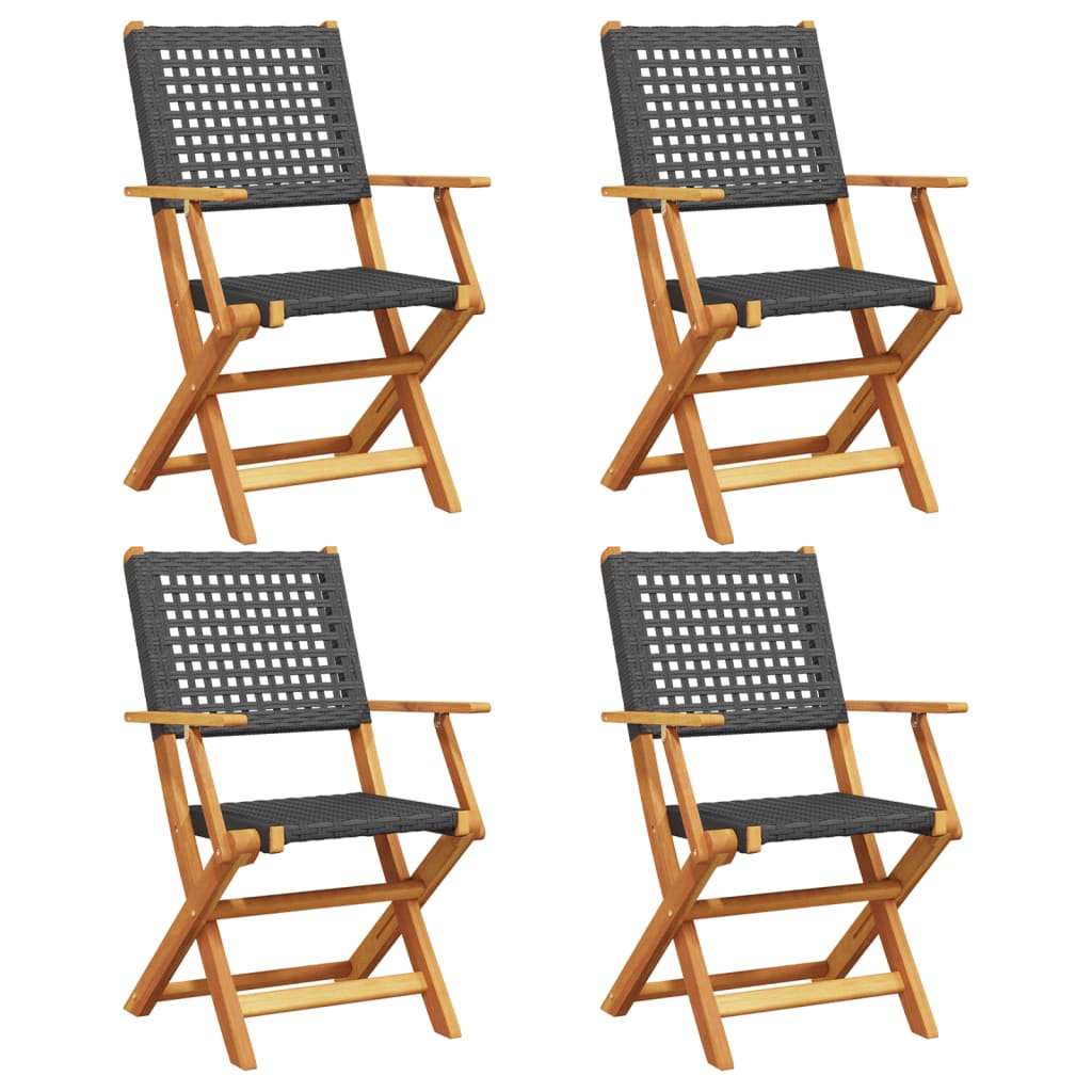 Tuinstoelen 4 st inklapbaar poly rattan en massief hout zwart is nu te koop bij PeponiXL, paradijselijk wonen!