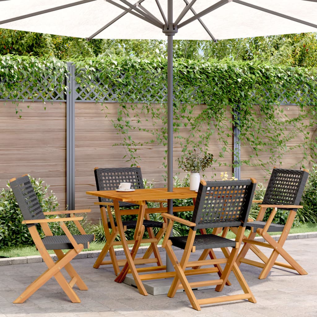 Tuinstoelen 4 st inklapbaar poly rattan en massief hout zwart is nu te koop bij PeponiXL, paradijselijk wonen!